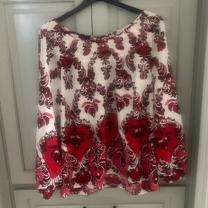 Talbots Red and White Patterned Blouse